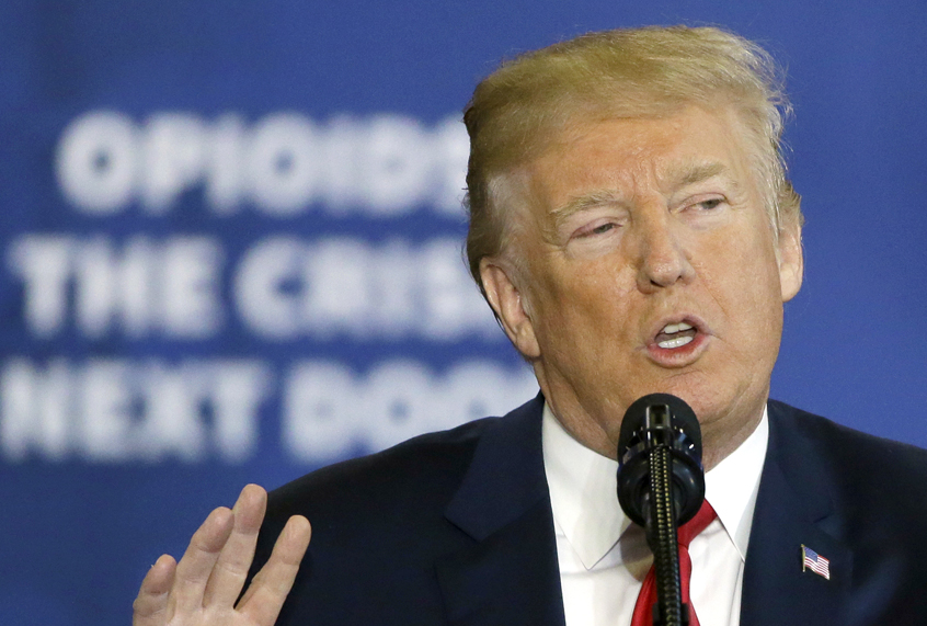 Donald Trump speaks about his plan to combat opioid drug addiction at Manchester Community College, March 19, 2018. (AP/Elise Amendola)