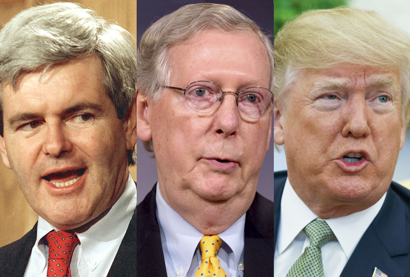 Newt Gingrich; Mitch McConnell; Donald Trump (AP/Duricka/Jacquelyn Martin/Evan Vucci)