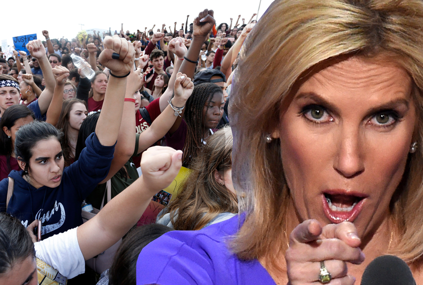 Laura Ingraham; Students of area High Schools rallying at Marjory Stoneman Douglas High School, February 21, 2018. (Getty/Photo montage by Salon)