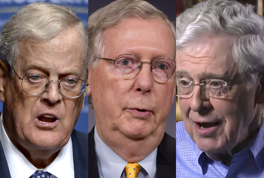 David Koch; Mitch McConnell; Charles Koch (AP/Phelan M. Ebenhack/Jacquelyn Martin/YouTube/ABC News)