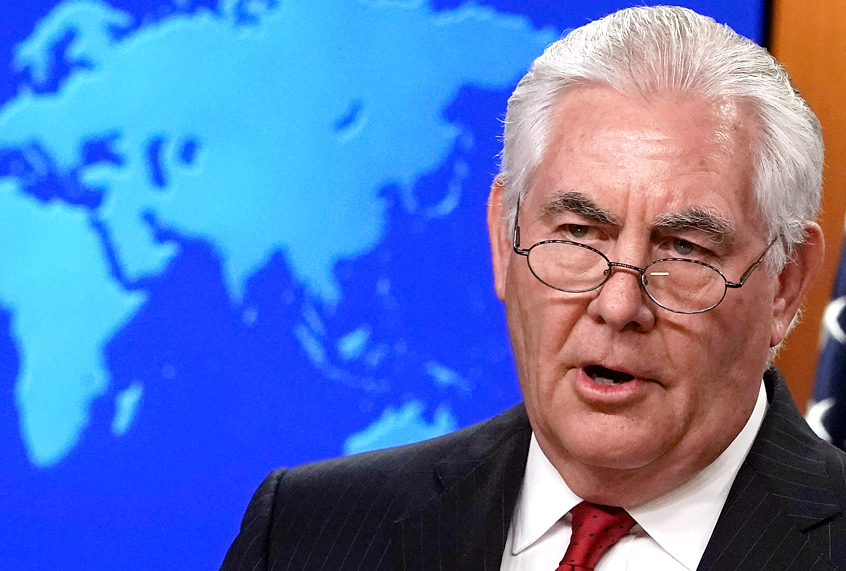 Outgoing U.S. Secretary of State Rex Tillerson makes a statement on his departure from the State Department, March 13, 2018. (Getty/Alex Wong)