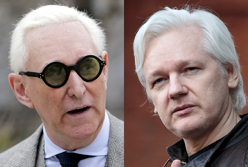 Roger Stone; Julian Assange (AP/Seth Wenig/Getty/Jack Taylor)