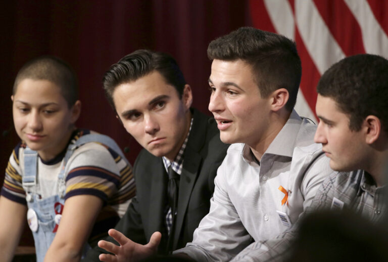 Marjory Stoneman Douglas High School students, and mass shooting survivors, Emma Gonzalez, David Hogg, Cameron Kasky, and Alex Wind (AP/Steven Senne)