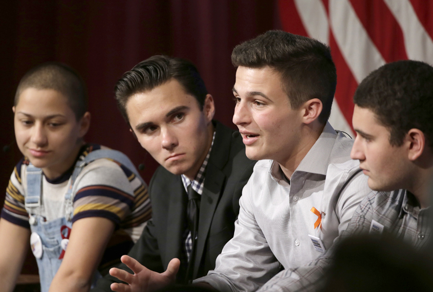 Marjory Stoneman Douglas High School students, and mass shooting survivors, Emma Gonzalez, David Hogg, Cameron Kasky, and Alex Wind (AP/Steven Senne)