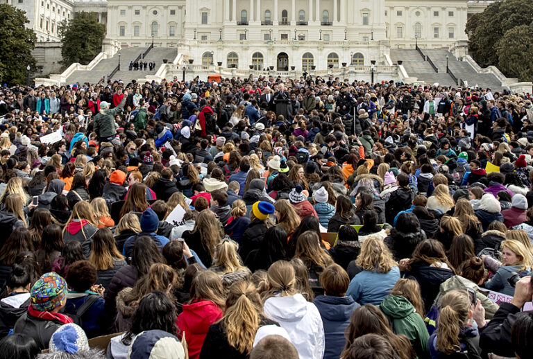 Students rally outside the Capitol Building in Washington to protest gun violence, March 14, 2018. (AP/Andrew Harnik)