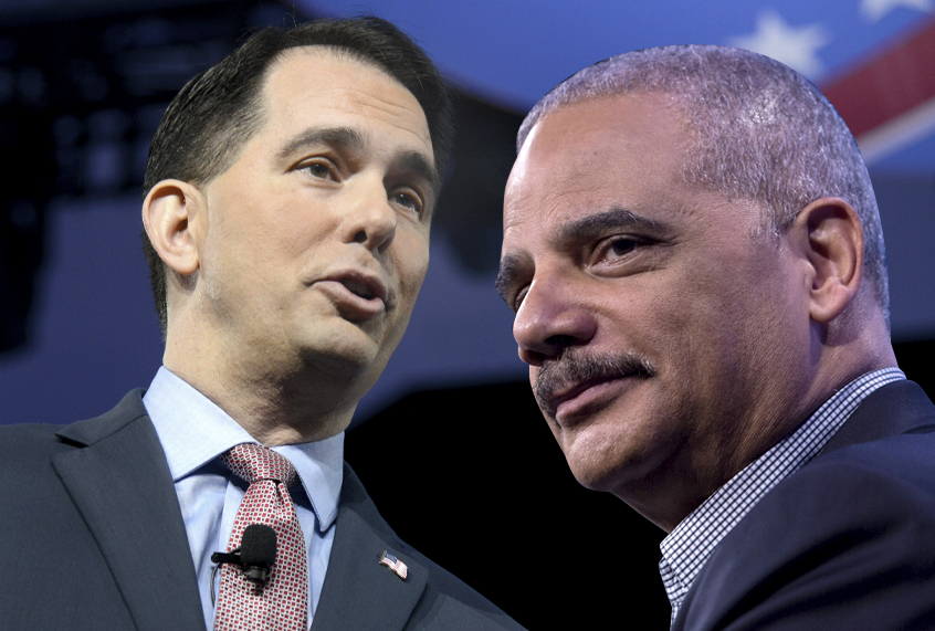 Scott Walker; Eric Holder (Getty/Mike Theiler/Toya Sarno Jordan)