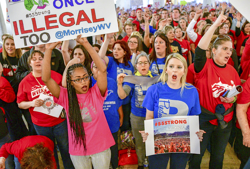 Teachers hold a rally outside the Senate Chambers in the West Virginia Capitol, March 5, 2018. (AP/Tyler Evert)