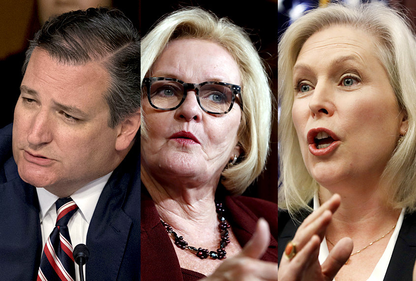 Ted Cruz; Claire McCaskill; Kirsten Gillibrand (AP/Andrew Harnik/Jacquelyn Martin)