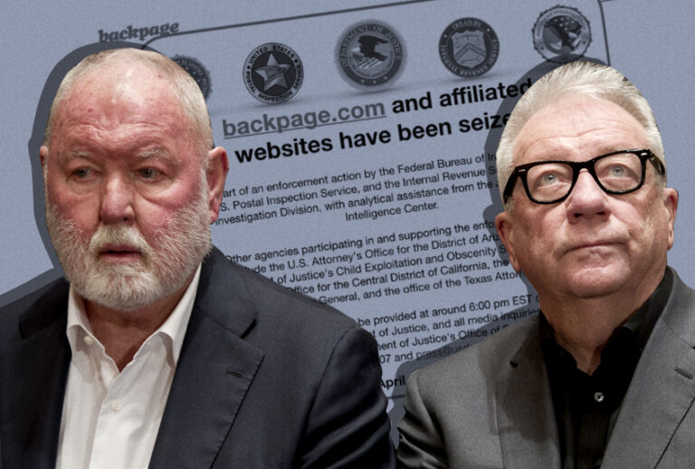 Former Backpage.com owners, James Larkin and Michael Lacey. (AP/Cliff Owen/Backpage)