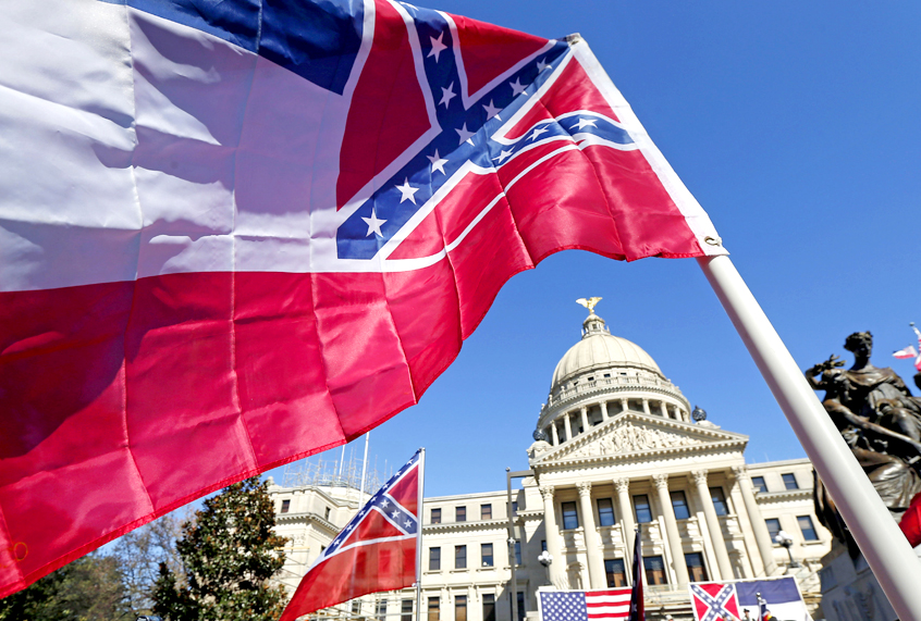 Mississippi state flag in front of the state Capitol in Jackson, Mississippi. (AP/Rogelio V. Solis)