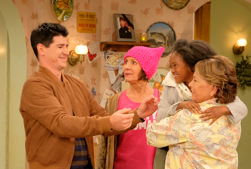 Michael Fishman, Laurie Metcalf, Jayden Rey, and Roseanne Barr on "Roseanne" (ABC/Adam Rose)
