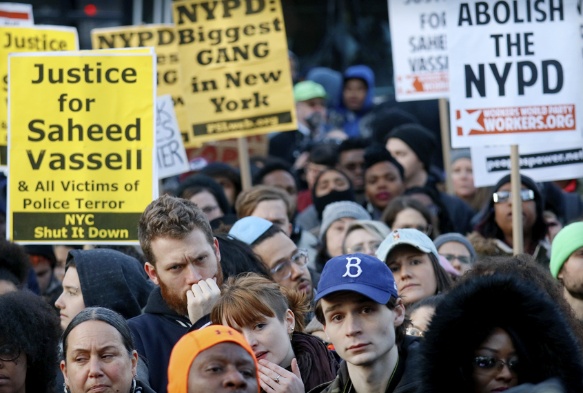 Hundreds rally to protest the fatal police shooting of Saheed Vassell, April 5, 2018, in Brooklyn. (AP/Bebeto Matthews)