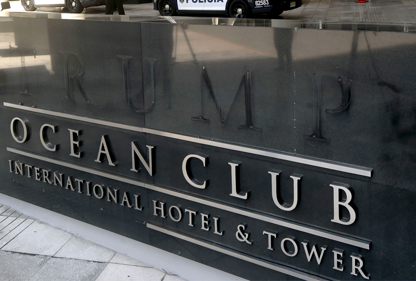 View of the hotel sign after the Trump letters were removed from outside the hotel in Panama City on March 5, 2018. (Getty/Rodrigo Arangua)