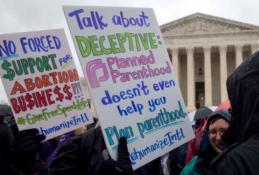 Anti-abortion activists demonstrate  in front of the US Supreme Court in Washington, DC. (Getty/Nicholas Kamm)
