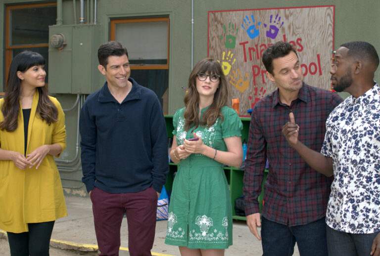 Hannah Simone, Max Greenfield, Zooey Deschanel, Jake Johnson and Lamorne Morris on "New Girl" (Ray Mickshaw/FOX)