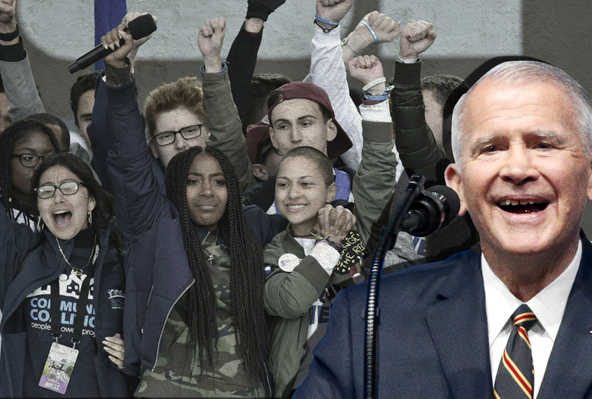 Oliver North; Emma Gonzalez and other Parkland Survivors (AP/Sue Ogrocki/Getty/Nicholas Kamm)