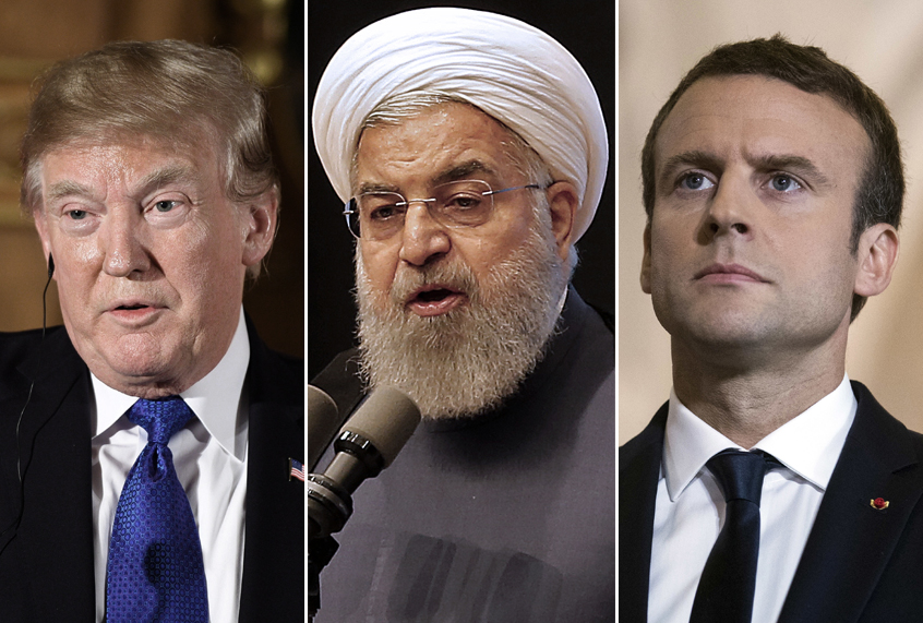 Donald Trump; Hassan Rouhani; Emmanuel Macron (Getty/AP)