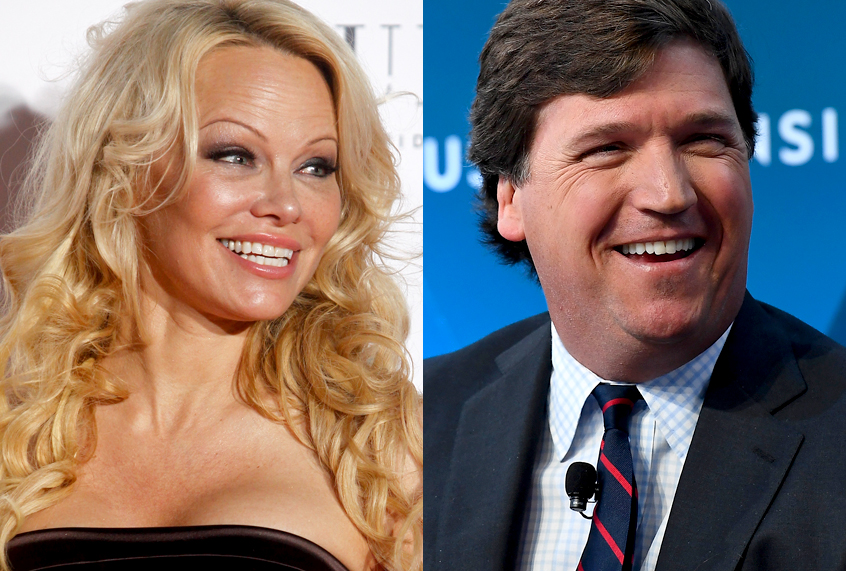 Pamela Anderson; Tucker Carlson (AP/Jimmy Olsen/Getty/Roy Rochlin)