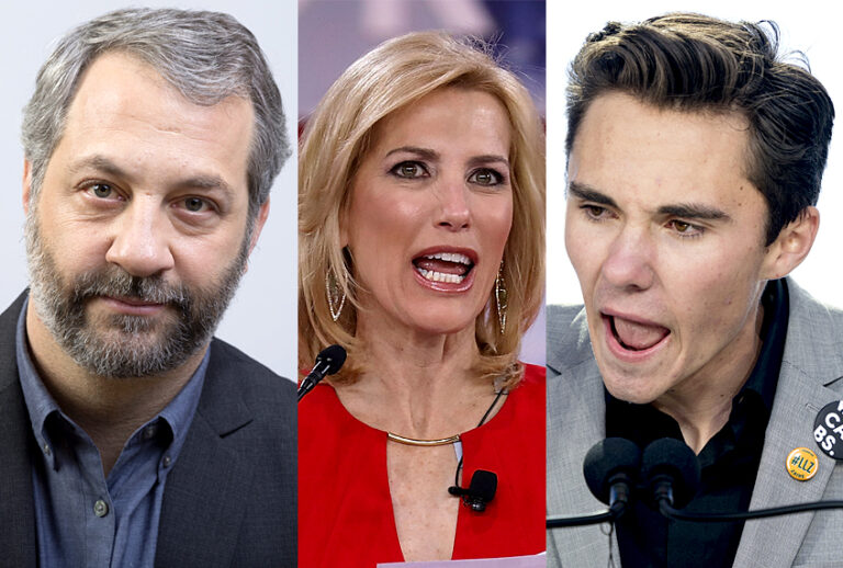 Judd Apatow; Laura Ingraham; David Hogg (AP/Willy Sanjuan/Andrew Harnik/Getty/Chip Somodevilla)