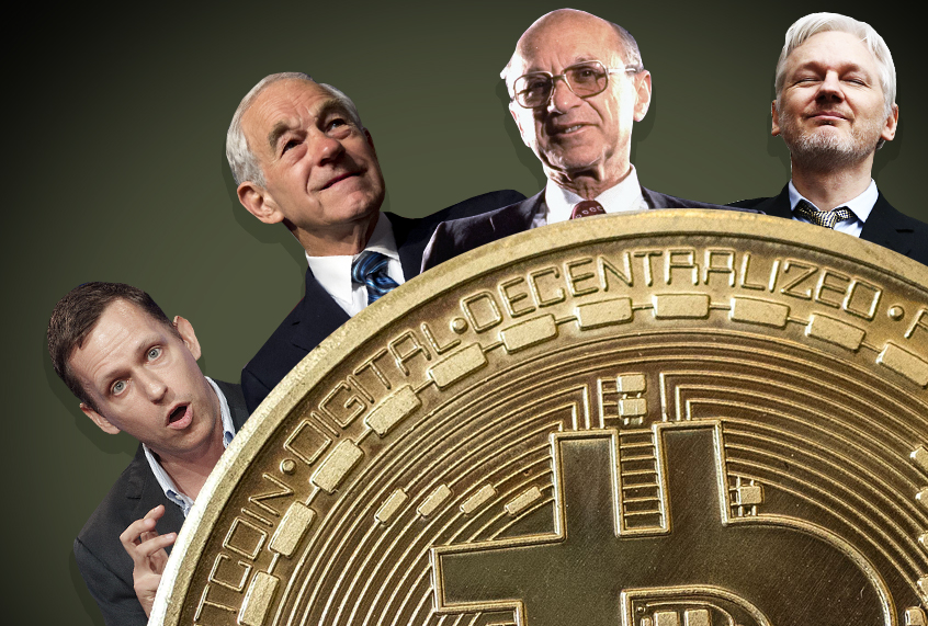 Peter Thiel; Ron Paul; Milton Friedman; Julian Assange (AP/Getty/salon)