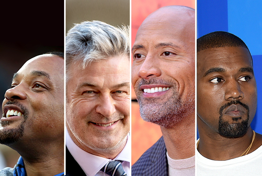 Will Smith; Alec Baldwin; Dwayne Johnson; Kanye West (Getty/AP)