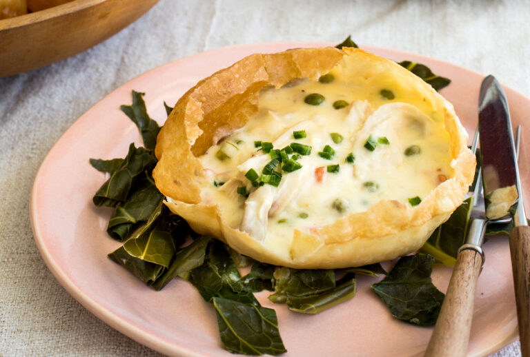 Chicken-Green Chile Potpie in Puffy Tortilla Shells (Angie Mosier)