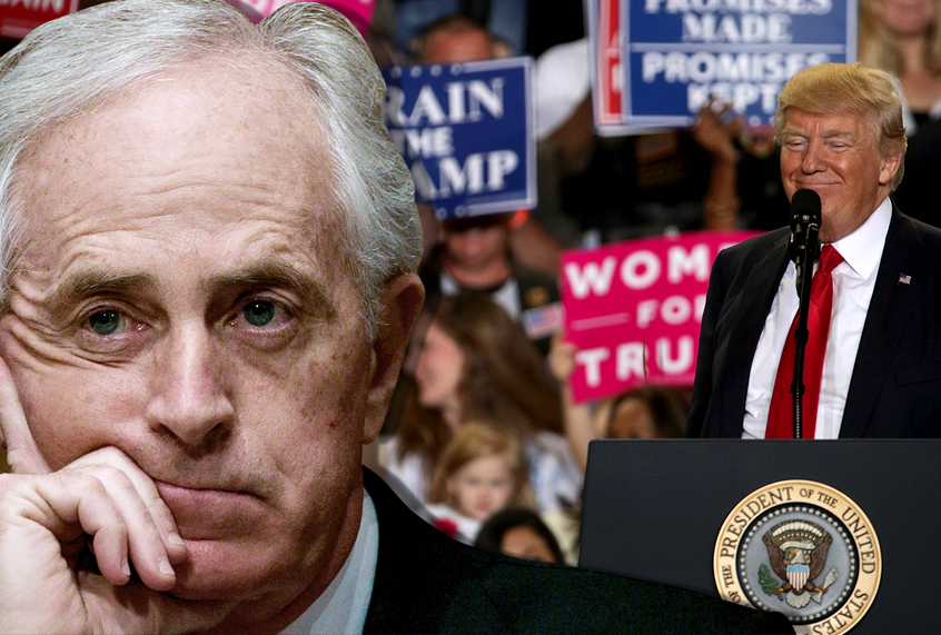 Bob Corker; Donald Trump at a rally (Getty/Salon)