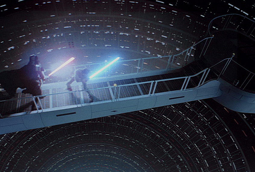 David Prowse as Darth Vader and Mark Hamill as Luke Skywalker in "Star Wars: Episode V – The Empire Strikes Back" (Lucasfilm)