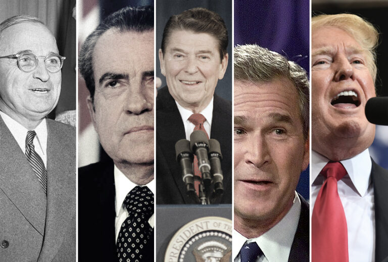 Harry S. Truman; Richard Nixon; Ronald Reagan; George W. Bush; Donald Trump (AP/Getty)