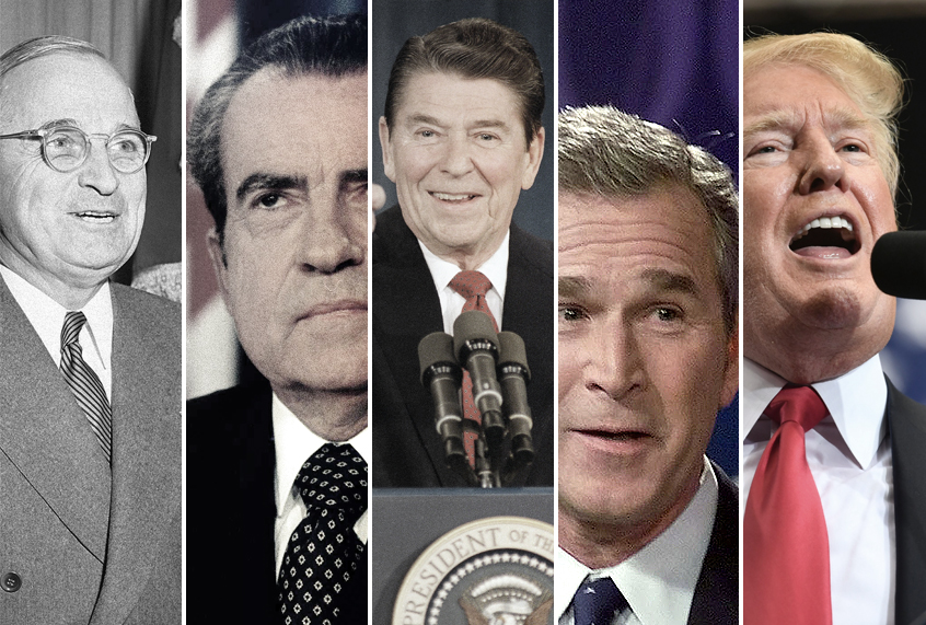 Harry S. Truman; Richard Nixon; Ronald Reagan; George W. Bush; Donald Trump (AP/Getty)