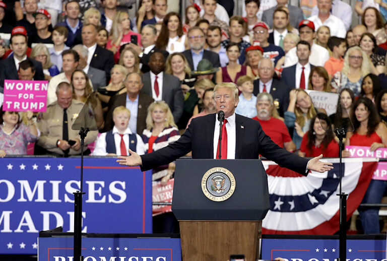Donald Trump speaks at a rally. (AP/Mark Humphrey)