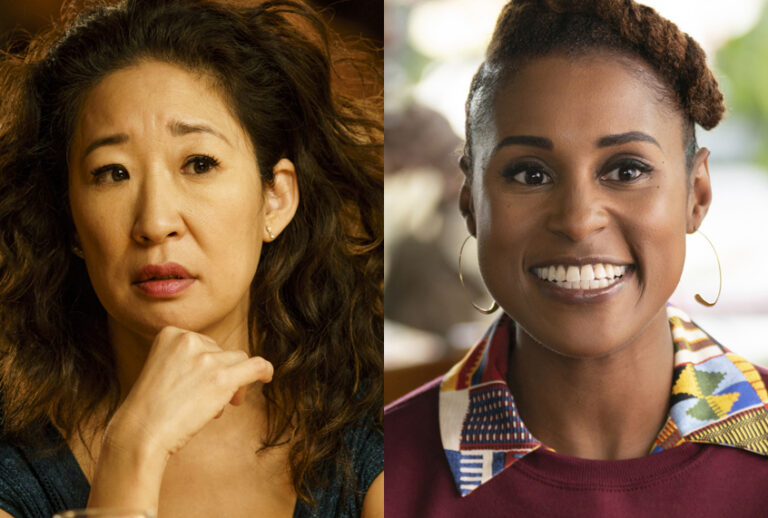 Sandra Oh in "Killing Eve;" Issa Rae in "Insecure" (BBC America/HBO)