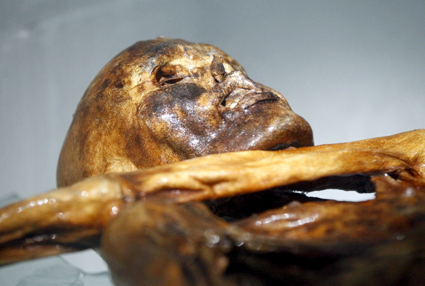 The mummy of an iceman named Otzi, discovered on 1991 in the Italian Schnal Valley glacier. (Getty/Andrea Solero)