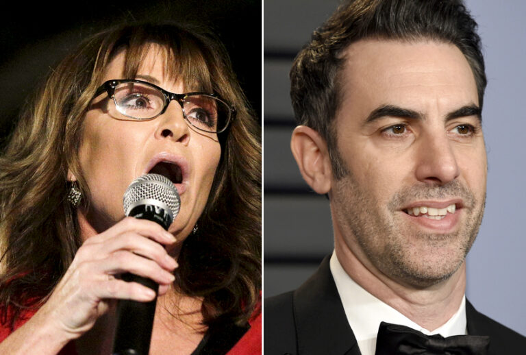 Sarah Palin; Sacha Baron Cohen (AP/Brynn Anderson/Evan Agostini)