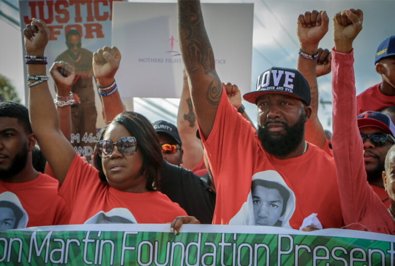 Sybrina Fulton and Tracy Martin take part in Trayvon Martin's Peace Walk in Miami Gardens, Florida, Feb. 10, 2018. (Chachi Senior/Paramount Network)