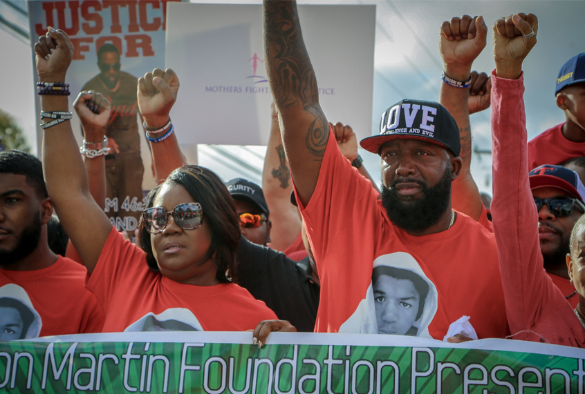 Sybrina Fulton and Tracy Martin take part in Trayvon Martin's Peace Walk in Miami Gardens, Florida, Feb. 10, 2018. (Chachi Senior/Paramount Network)