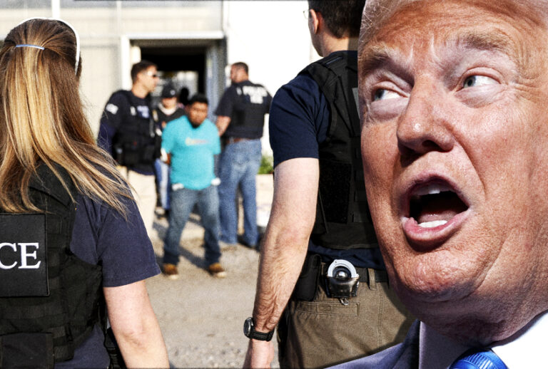 Government agents detain suspects during an immigration raid. (AP/Photo Montage by Salon)