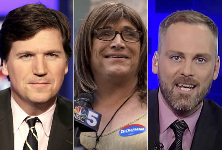 Tucker Carlson; Christine Hallquist; Chadwick Moore (AP/Richard Drew/Getty/Hillary Swift/YouTube/Fox News)