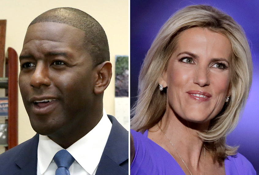 Andrew Gillum; Laura Ingraham (AP/Steve Cannon/J. Scott Applewhite)