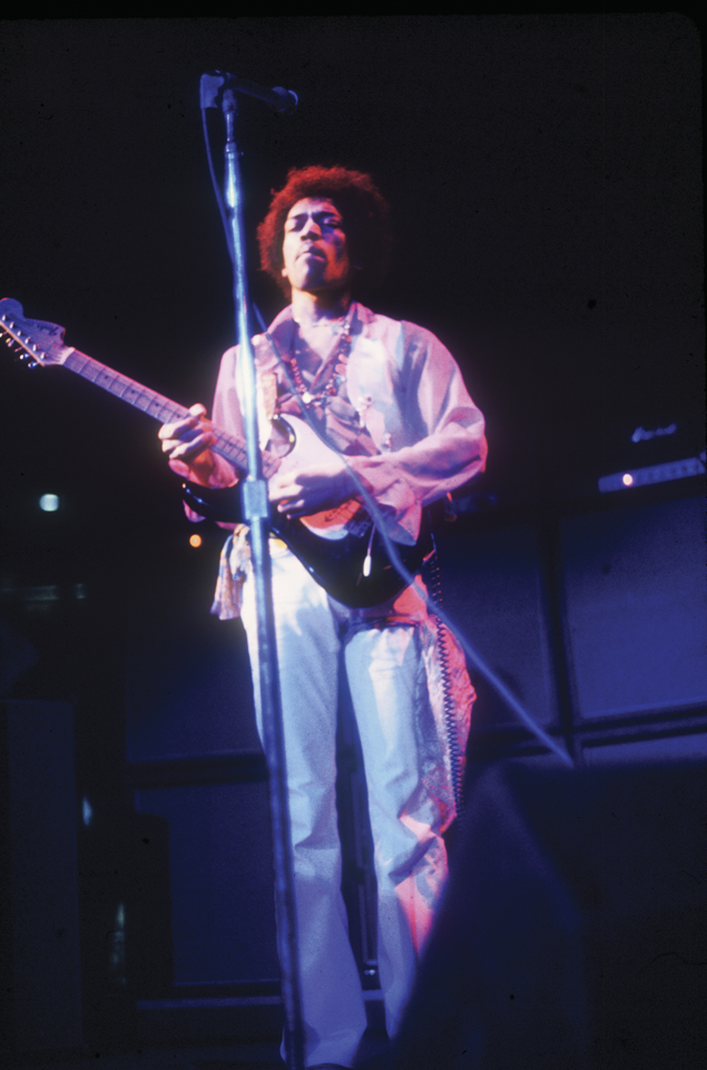 Jimi Hendrix performs at Woodstock Festival, 1969, New York State