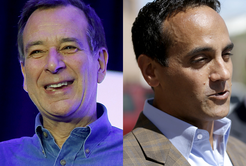 Founder and Chairman of the Boston Beer Co. Jim Koch; Somerville Mass. Mayor Joe Curtatone (AP/Matt Rourke/Getty/Isaac Brekken)