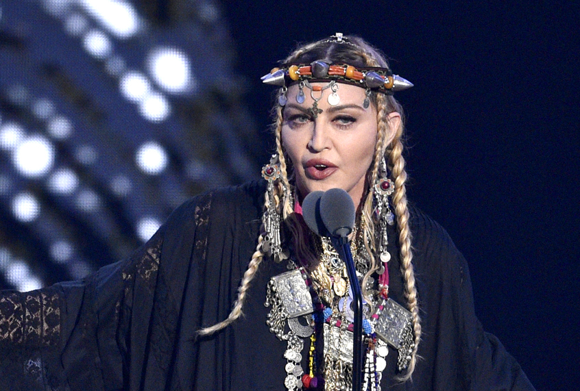 Madonna presents a tribute to Aretha Franklin at the MTV Video Music Awards on Monday, Aug. 20, 2018, (AP/Chris Pizzello)