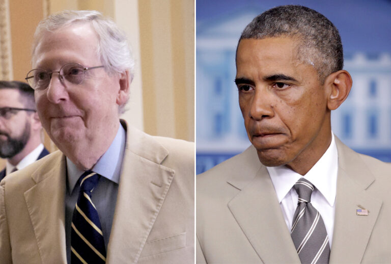 Mitch McConnell, Aug. 16, 2018; Barack Obama, Aug. 28, 2014 (AP/J. Scott Applewhite/Getty/Alex Wong)