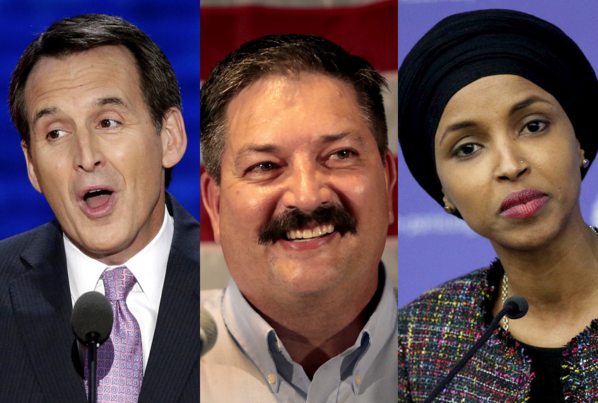 Tim Pawlenty; Randy Bryce; Ilhan Omar (AP/J. Scott Applewhite/Christophe Ena/Getty/Scott Olson)