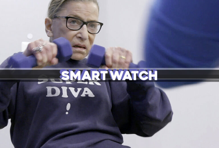 Justice Ruth Bader Ginsburg mid workout routine in "RBG" (Magnolia Pictures)
