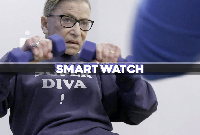 Justice Ruth Bader Ginsburg mid workout routine in "RBG" (Magnolia Pictures)