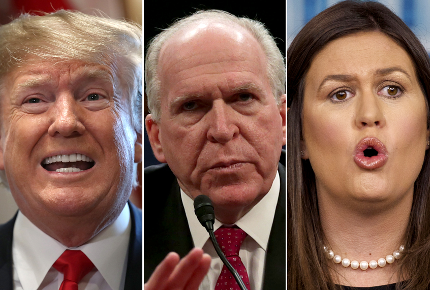Donald Trump; John Brennan; Sarah Huckabee Sanders (Getty/Win McNamee/Alex Wong/AP/Evan Vucci)