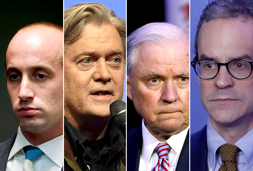 Stephen Miller; Steve Bannon; Jeff Sessions; Michael Anton (AP/Getty)