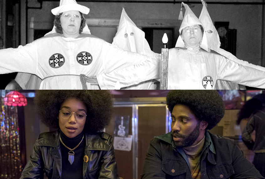 The women’s Klan salute to the cross; Laura Harrier as Patrice and John David Washington as Ron Stallworth in "BlacKkKlansman" (David Lee/Focus Features)