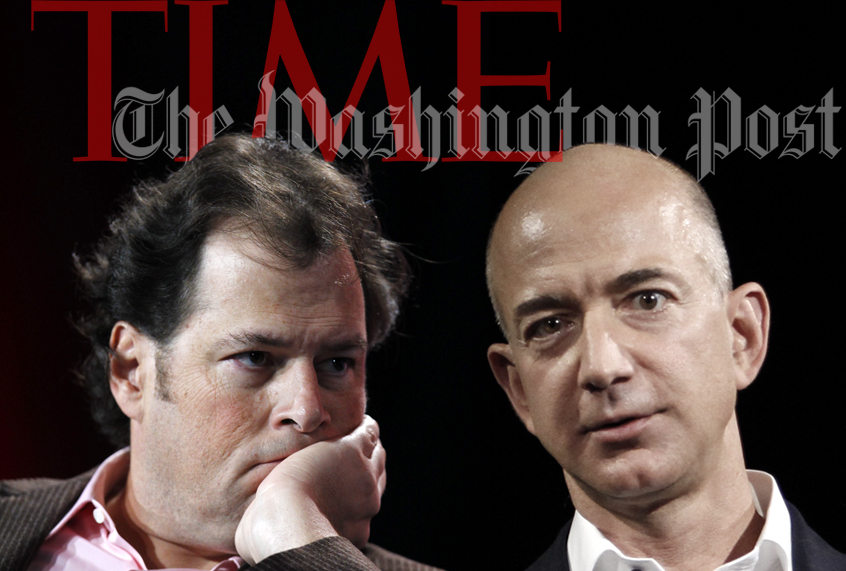 Marc Benioff;  Jeff Bezos (AP/Photo montage by Salon)